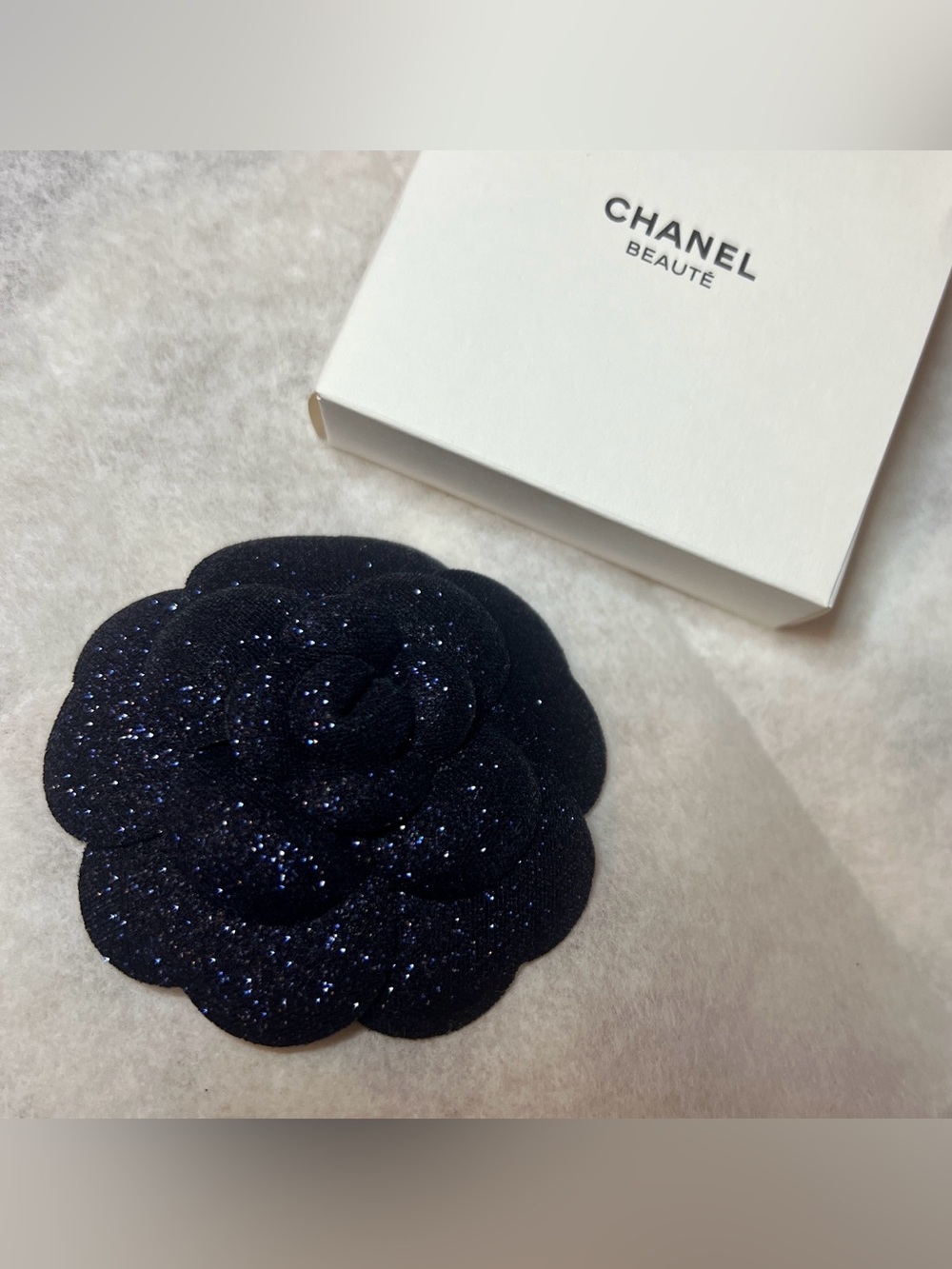 CHANEL Novelty Holiday 2025 Navy Sparkle Camellia Flower Pin